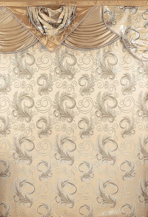 GLORY RUGS Jacquard Luxury Window 2 Panel Set Taupe Curtain with Attached Valance and Backing Bedroom Living Room Dining 2 Curtains 55x84 inches Each Jana