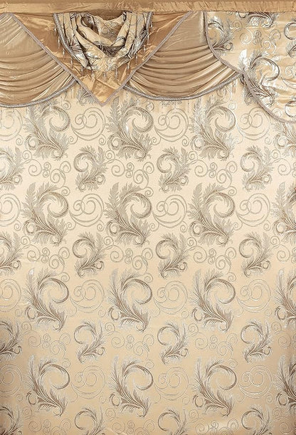 GLORY RUGS Jacquard Luxury Window 2 Panel Set Taupe Curtain with Attached Valance and Backing Bedroom Living Room Dining 2 Curtains 55x84 inches Each Jana