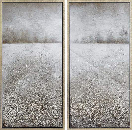 Empire Art Direct Abstract Wall Art Textured Hand Painted Canvas by Martin Edwards, Diptych, 48" x 24" each, Pebble Road