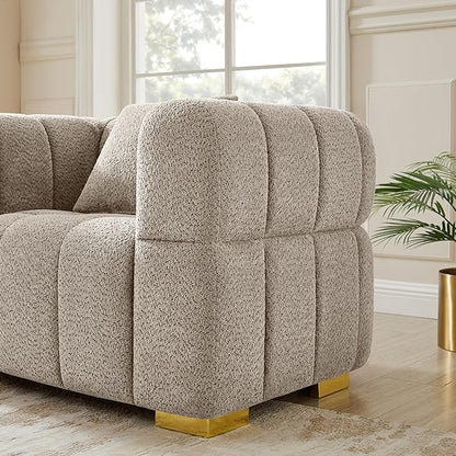 VANOMi Sofa and Chair Set, Modern Deep Seat Couch & Boucle Sofa Chairs, Oversized Upholstered Couch Sets for Living Room, Apartment, Office, Bedroom, Camel (3 Pieces)