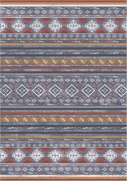 RUGSURE Washable Area Rugs 3' x 5 ' - 1/6 Thick - Moroccan-Inspired -Stain & Water Resistant Non-Slip - Resistant Rug for Living Room, Bedroom, Nursery, Pet & Child Friendly (Blue and Red)