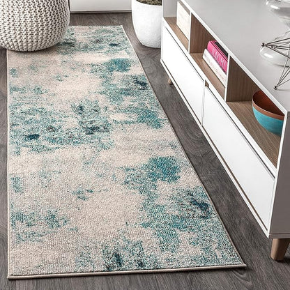 JONATHAN Y Modern Abstract Vintage Cream/Blue Runner Rug, 2x14, Contemporary POP, Transitional, Easy-Cleaning for Living Room, Bedroom, Kitchen, Pet Friendly, Non-Shedding (CTP104A-214)