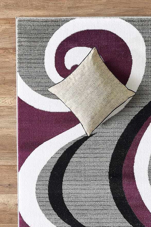 GLORY RUGS Modern Area Rug Swirls Carpet Bedroom Living Room Contemporary Dining Accent Sevilla Collection 4817 (4x6, Purple)