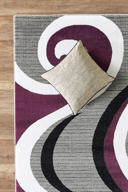 GLORY RUGS Modern Area Rug Swirls Carpet Bedroom Living Room Contemporary Dining Accent Sevilla Collection 4817 (4x6, Purple)