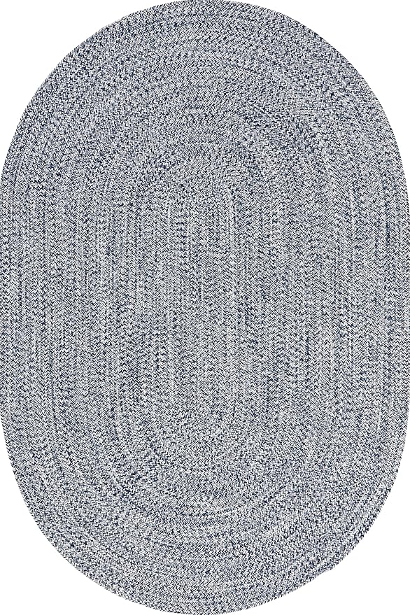 nuLOOM Oval 3' x 5' Solid Hand Braided Indoor/Outdoor Area Rug, Pet-Friendly, High Traffic, Weather Resistant, for Patio, Balcony, Bedroom, Living, Dining Room, Wynn Navy