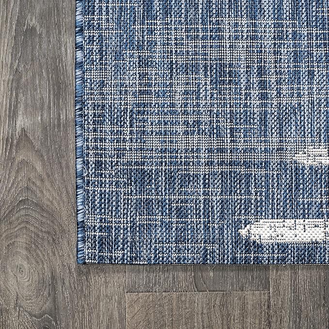 JONATHAN Y Stripe Geometric Indoor Outdoor Square Area Rug 5X5 Blue/Ivory, Zolak Berber for Backyard, Patio, Porch, Easy-Cleaning, High Traffic, Pet-Friendly, Non-Shedding (SMB124C-5SQ)