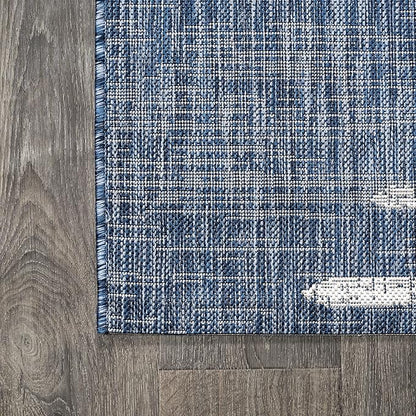 JONATHAN Y Stripe Geometric Indoor Outdoor Square Area Rug 6X6 Blue/Ivory, Zolak Berber for Backyard, Patio, Porch, Easy-Cleaning, High Traffic, Pet-Friendly, Non-Shedding (SMB124C-6SQ)