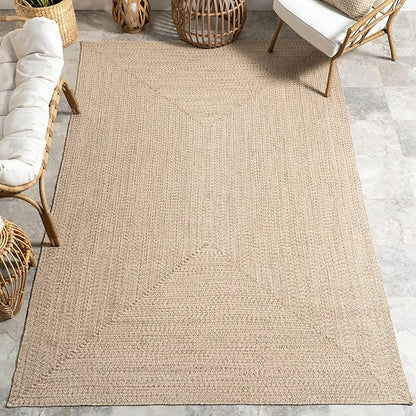 nuLOOM 6' x 9' Solid Hand Braided Indoor/Outdoor Area Rug, Pet-Friendly, High Traffic, Weather Resistant, for Patio, Balcony, Bedroom, Living Room, Dining Room, Wynn Tan