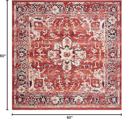 SAFAVIEH Charleston Collection Area Rug - 5' Square, Red & Ivory, Oriental Distressed Design, Ideal for High Traffic Areas in Living Room, Bedroom, Dining Room (CHL411Q-5SQ)