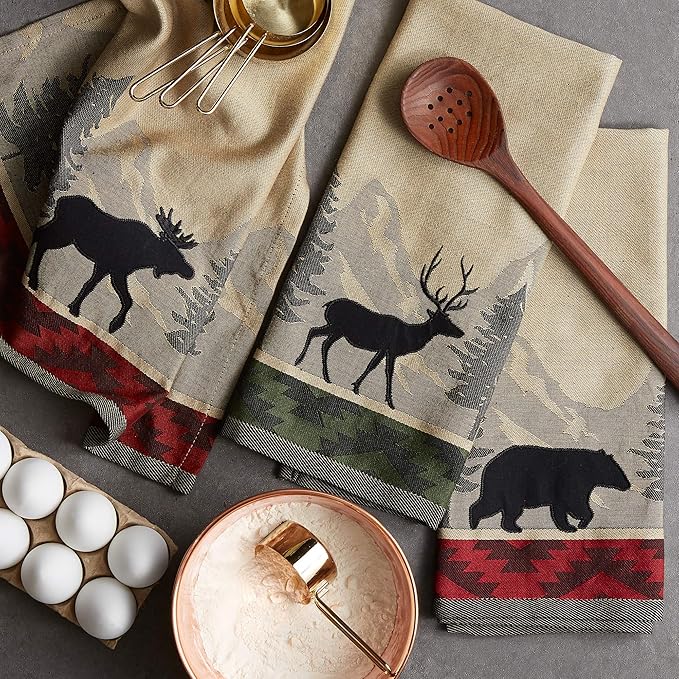 DII Woodlands Collection Dishtowel Set, 18x28, in The Woods, 3 Piece