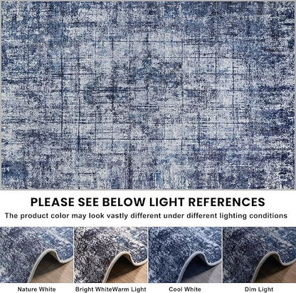 9x12 Area Rugs for Living Room Washable Rug: Anti-Skid Abstract Modern Living Room Rug Soft Thin Carpets Indoor Floor Non-Shedding Carpet for Bedroom Dining Farmhouse Nursery Navy Light Gray