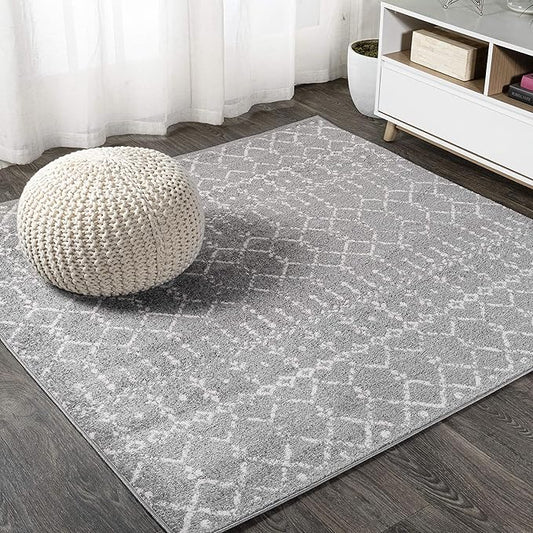 JONATHAN Y Boho Vintage Diamond Gray/Ivory Square Area Rug 4X4 ft, Moroccan Hype for Living Room, Bedroom, Kitchen, Office, Easy-Cleaning, High Traffic, Pet-Friendly, Non-Shedding (MOH101C-4SQ)