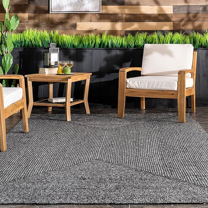 nuLOOM 2' x 8' Solid Hand Braided Indoor/Outdoor Area Rug, Pet-Friendly, High Traffic, Weather Resistant, for Patio, Balcony, Bedroom, Living, Dining Room, Wynn Charcoal