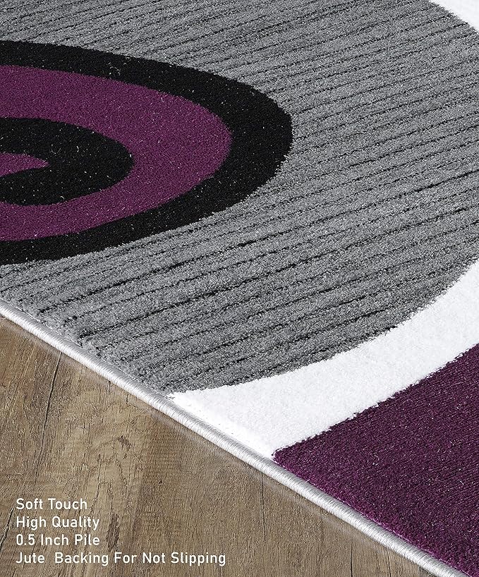 GLORY RUGS Black Area Rug 5x7 Purple Gray Modern Carpet Bedroom Living Room Contemporary Dining Accent Sevilla Collection 4817A (Purple)