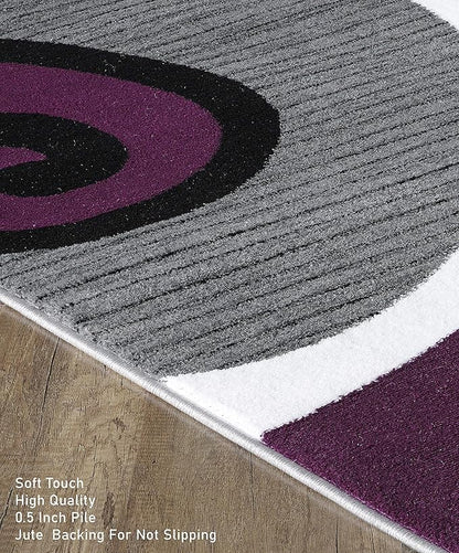 GLORY RUGS Black Area Rug 5x7 Purple Gray Modern Carpet Bedroom Living Room Contemporary Dining Accent Sevilla Collection 4817A (Purple)