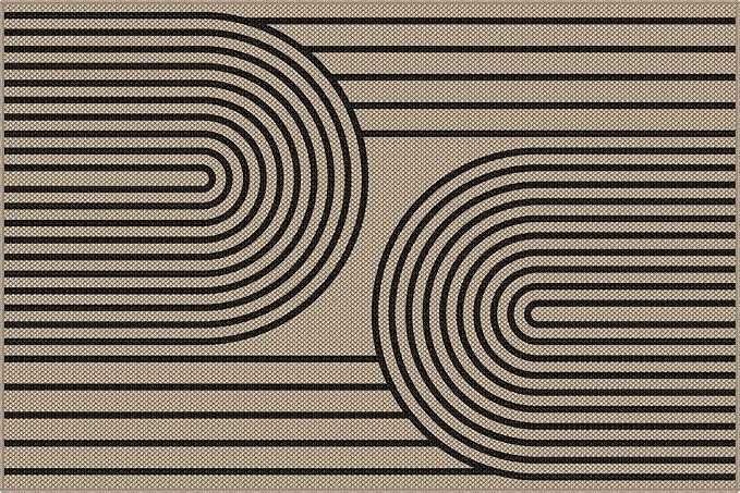 Easy Jute Area Rug, 4' x 6' Washable Rug, Black Farmhouse Ultra-Thin Non-Slip Carpet for Outdoor, Bedroom, Dining Room, Backyard, Home Decor