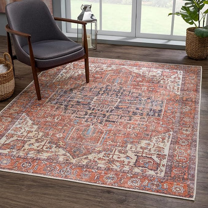 Bloom Rugs Washable 3' x 5' Rug - Red/Orange/Beige Traditional Area Rug for Living Room, Bedroom, Dining Room, and Kitchen - Exact Size: 3' x 5'