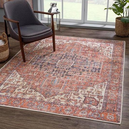 Bloom Rugs Washable 3' x 5' Rug - Red/Orange/Beige Traditional Area Rug for Living Room, Bedroom, Dining Room, and Kitchen - Exact Size: 3' x 5'