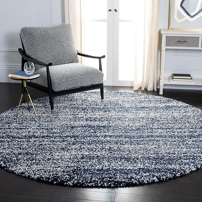 SAFAVIEH Hudson Shag Collection Area Rug - 4' Round, Navy & Ivory, Non Shedding & Easy Care, 1.25-inch Thick, Ideal for High Traffic Areas in The Living Room, Bedroom, Dining (SGH295N-4R)