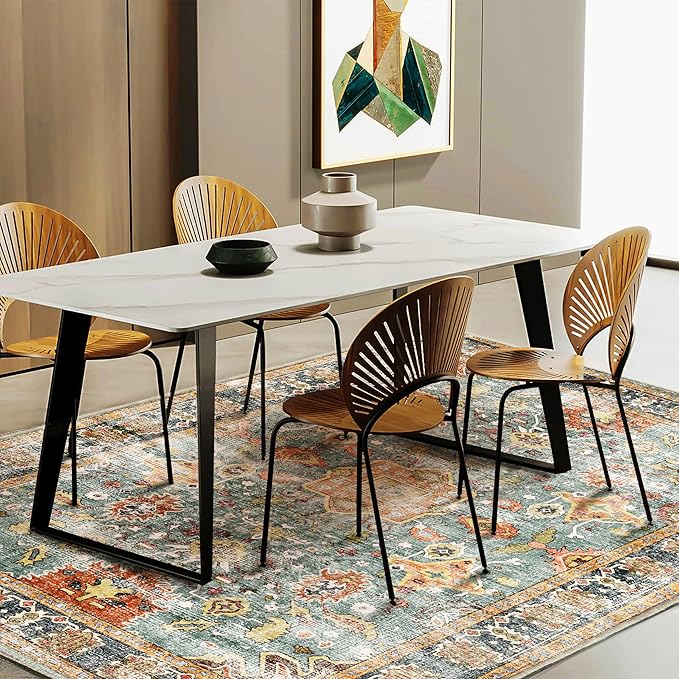 CHAMPLANT Area Rug 3'x5' Washable Vintage Traditional Floor Rugs Cover Foldable Thin Retro Accent Indoor Distressed Non Slip Carpet Floral Print Mat Bedroom Living Room Bathroom