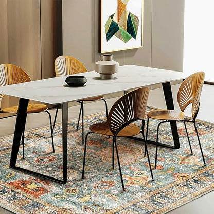 CHAMPLANT Area Rug 8'x10' Washable Rug Vintage Traditional Mat Distressed Indoor Foldable Thin Retro Accent Floral Print Non Slip Carpet for Living Room Dining Room Office