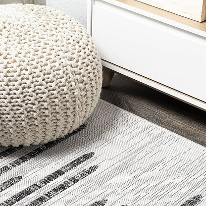 JONATHAN Y Stripe Geometric Indoor Outdoor Area Rug 8X10 Ivory/Black, Zolak Berber for Backyard, Patio, Porch, Easy-Cleaning, High Traffic, Pet-Friendly, Non-Shedding (SMB124D-8)