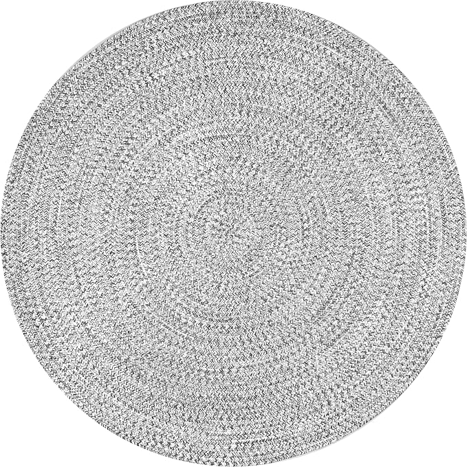 nuLOOM 8' Round Solid Hand Braided Indoor/Outdoor Area Rug, Pet-Friendly, High Traffic, Weather Resistant, for Patio, Balcony, Bedroom, Living, Dining Room, Wynn Salt and Pepper