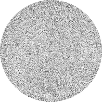 nuLOOM 4' Round Solid Hand Braided Indoor/Outdoor Area Rug, Pet-Friendly, High Traffic, Weather Resistant, for Patio, Balcony, Bedroom, Living, Dining Room, Wynn Salt and Pepper