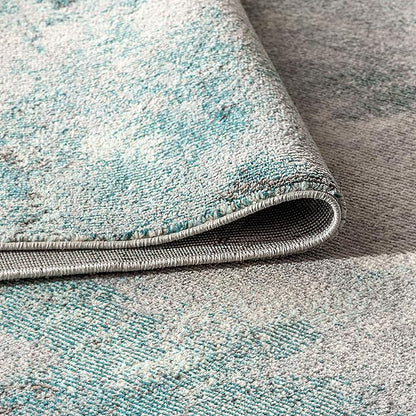 JONATHAN Y Modern Abstract Vintage Cream/Blue 4x4 Square Indoor Area Rug, Contemporary POP, Transitional, Easy-Cleaning for Living Room, Bedroom, Kitchen, Pet Friendly, Non-Shedding (CTP104A-4SQ)