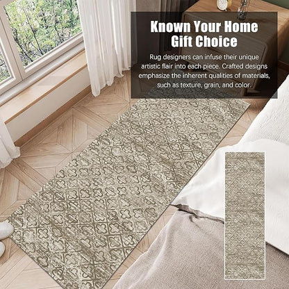 RUGSURE Washable Area Rugs, 2'6'' x 8' - 1/6 Thick - Stain & Water Resistant Non-Slip - Perfect Resistant Rug for Living Room, Bedroom, Nursery, Pet & Child Friendly, Vibrant Colors Rugs, Brown