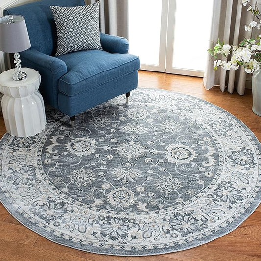 SAFAVIEH Isabella Collection 8' Round Grey/Cream ISA940F Oriental Non-Shedding Entryway Foyer Living Room Bedroom Kitchen Area Rug