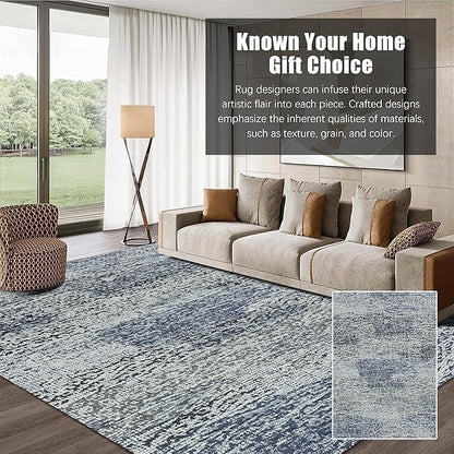 RUGSURE Washable Area Rug - 1/6 Thick - Stain & Water Resistant Non-Slip - Resistant Rug for Living Room, Bedroom, Nursery, Pet & Child Friendly, Vintage Charm Area Rugs (Grey+LightTeal, 3' x 5 ')