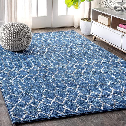 JONATHAN Y Boho Vintage Diamond Blue/White Indoor Area Rug 3X5 ft, Moroccan Hype for Living Room, Bedroom, Kitchen, Office, Easy-Cleaning, High Traffic, Pet-Friendly, Non-Shedding (MOH101A-3)