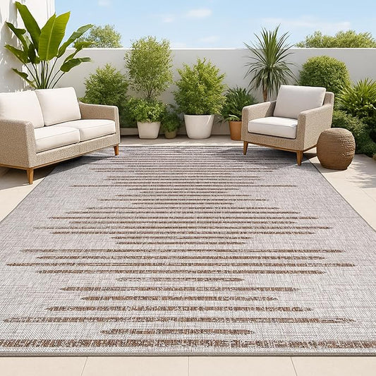 JONATHAN Y Stripe Geometric Indoor Outdoor Area Rug 6X9 Beige/Brown, Zolak Berber for Backyard, Patio, Porch, Easy-Cleaning, High Traffic, Pet-Friendly, Non-Shedding (SMB124A-6)