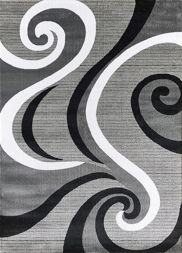 GLORY RUGS Modern Area Rug Swirls Carpet Bedroom Living Room Contemporary Dining Accent Sevilla Collection 4817 (4x6, Grey Black)