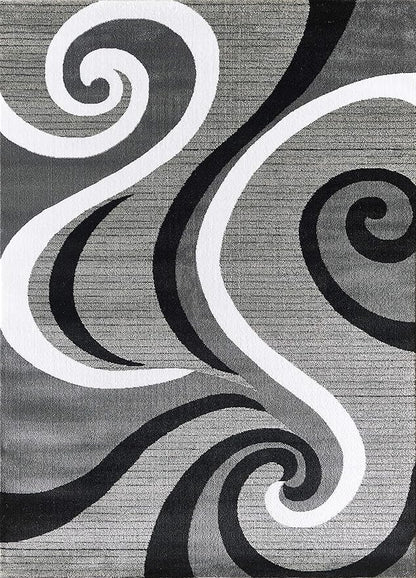 GLORY RUGS Modern Area Rug Swirls Carpet Bedroom Living Room Contemporary Dining Accent Sevilla Collection 4817 (4x6, Grey Black)