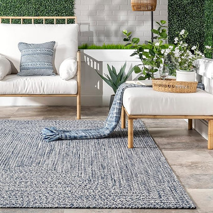 nuLOOM 9' x 12' Solid Hand Braided Indoor/Outdoor Area Rug, Pet-Friendly, High Traffic, Weather Resistant, for Patio, Balcony, Bedroom, Living, Dining Room, Wynn Navy