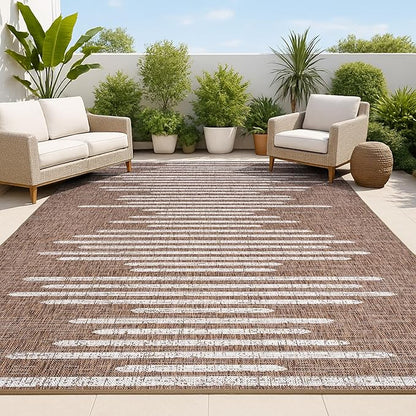 JONATHAN Y Stripe Geometric Indoor Outdoor Area Rug 4X6 Brown/Beige, Zolak Berber for Backyard, Patio, Porch, Easy-Cleaning, High Traffic, Pet-Friendly, Non-Shedding (SMB124B-4)