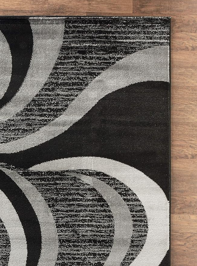 GLORY RUGS Modern Area Rug 5x7 Black Gray Swirls Carpet Bedroom Living Room Contemporary Dining Accent Sevilla Collection 4817A (5x7, Black)