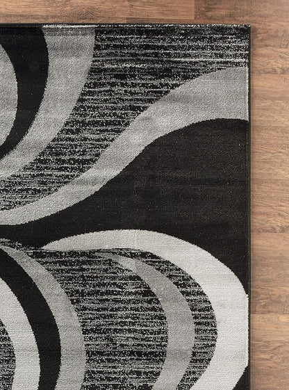 GLORY RUGS Modern Area Rug Swirls Carpet Bedroom Living Room Contemporary Dining Accent Sevilla Collection 4817A (4x6, Black)