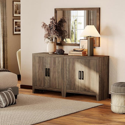 WAMPAT Farmhouse TV Stand for TVs up to 65 Inch, Rustic Wood Entertainment Center & Media Console with 4 Storage Doors, Accent Cabinet for Living Room, Hallway, Rustic Brown