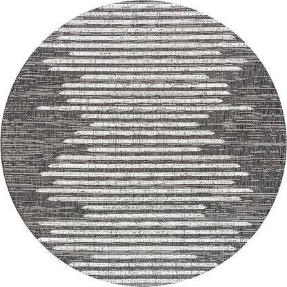 JONATHAN Y Stripe Geometric Indoor Outdoor Round Area Rug 8 Ft Black/Ivory, Zolak Berber for Backyard, Patio, Porch, Easy-Cleaning, High Traffic, Pet-Friendly, Non-Shedding (SMB124E-8R)