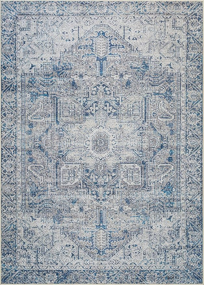 Bloom Rugs Washable Non-Slip 6' x 9' Rug - Blue/Gray Traditional Area Rug for Living Room, Bedroom, Dining Room, and Kitchen - Exact Size: 6' x 9'