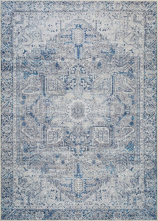 Bloom Rugs Washable Non-Slip 2' x 3' Rug - Blue/Gray Traditional Oriental Area Rug for Living Room, Bedroom, Dining Room, and Kitchen - Exact Size: 2' x 3'