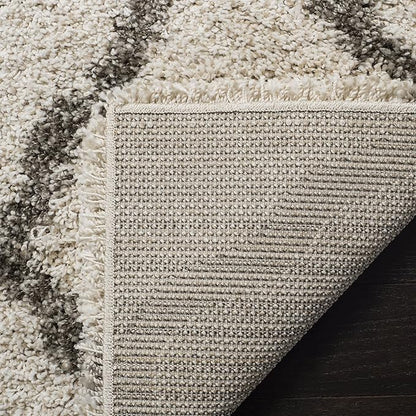 SAFAVIEH Hudson Shag Collection Runner Rug - 2'3" x 16', Ivory & Grey, Moroccan Trellis Design, Non-Shedding & Easy Care, 2-inch Thick Ideal for High Traffic Areas in Living Room, Bedroom (SGH283A)