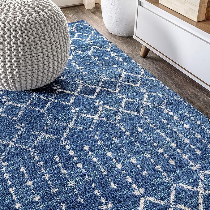 JONATHAN Y Boho Vintage Diamond Blue/White Indoor Area Rug 3X5 ft, Moroccan Hype for Living Room, Bedroom, Kitchen, Office, Easy-Cleaning, High Traffic, Pet-Friendly, Non-Shedding (MOH101A-3)