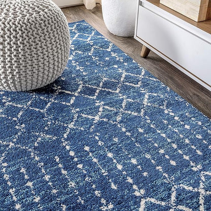 JONATHAN Y Boho Vintage Diamond Blue/White Square Area Rug 5X5 ft, Moroccan Hype for Living Room, Bedroom, Kitchen, Office, Easy-Cleaning, High Traffic, Pet-Friendly, Non-Shedding (MOH101A-5SQ)