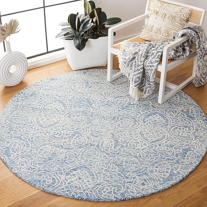 SAFAVIEH Metro Collection Area Rug - 4' Round, Blue & Ivory, Handmade Wool, Ideal for Living Room, Bedroom, Dining Space (MET998M)