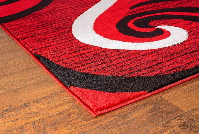 GLORY RUGS Modern Area Rug Swirls Carpet Bedroom Living Room Contemporary Dining Accent Sevilla Collection 4817A (4x6, Red)