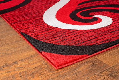 GLORY RUGS Modern Area Rug Swirls Carpet Bedroom Living Room Contemporary Dining Accent Sevilla Collection 4817A (4x6, Red)